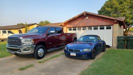 Old Car Meets New Truck.jpg