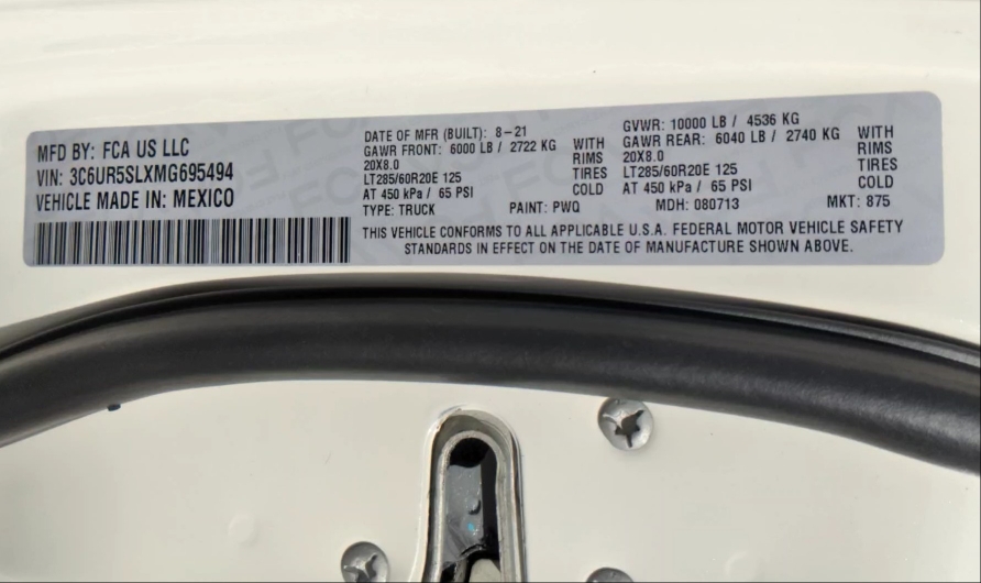 Please Post Payload Sticker from Driver's Door Jamb. Page 23 Ram